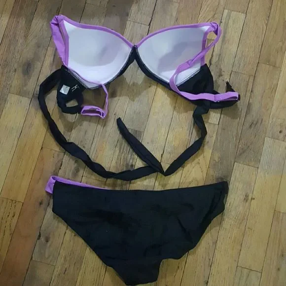 Purple  sexy Bandage Swimsuit Strappy Swimwear - Picture 3 of 5